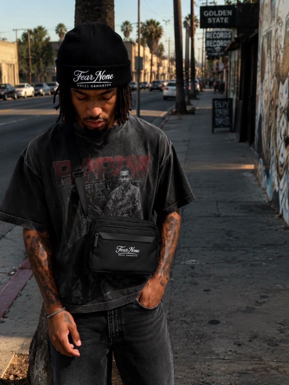 Black Men's fear none urban Crossbody bag